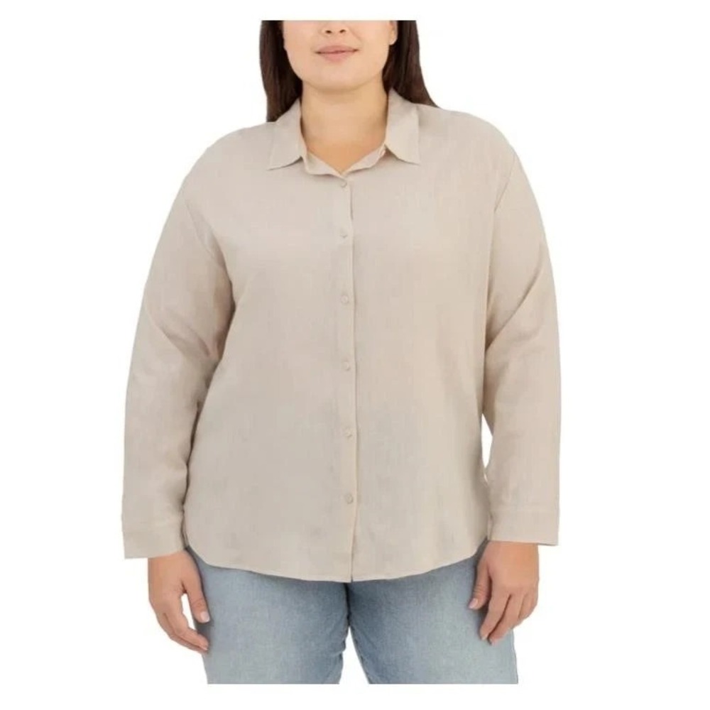 BlankNYC Womens Shirt Button-Up Long Sleeve Relaxed Fit, Tan, Size XL, New